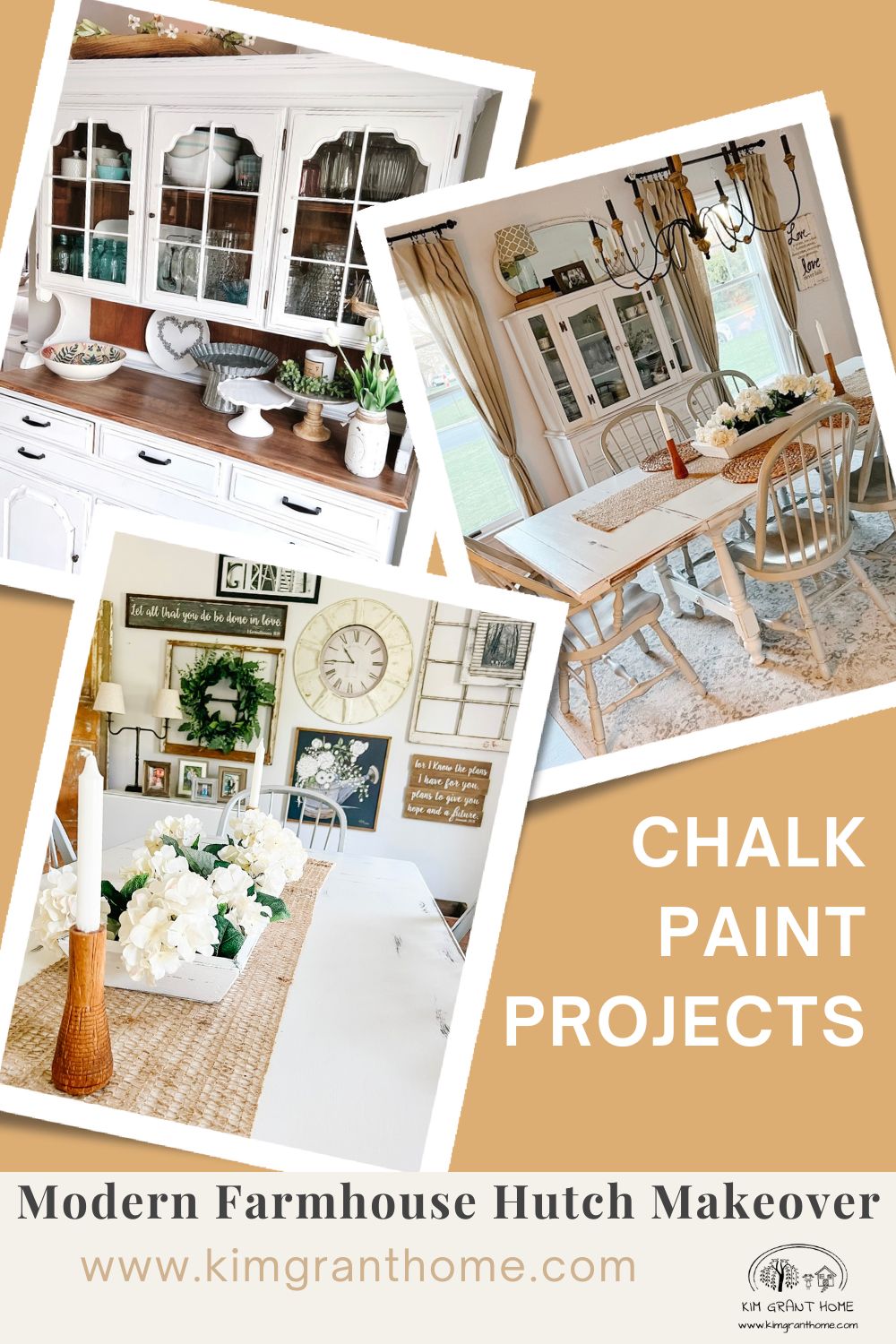 Pinterest pin directing you to a post about a modern farmhouse hutch with instructions on how to chalk paint.