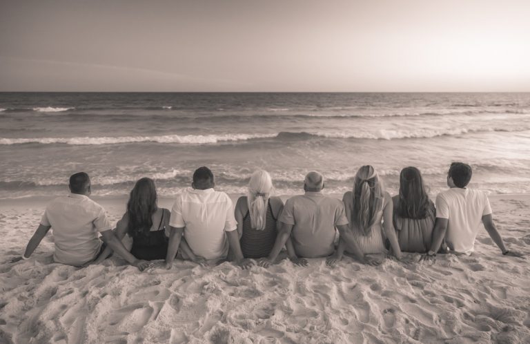Seacrest Beach watching ocean black and white